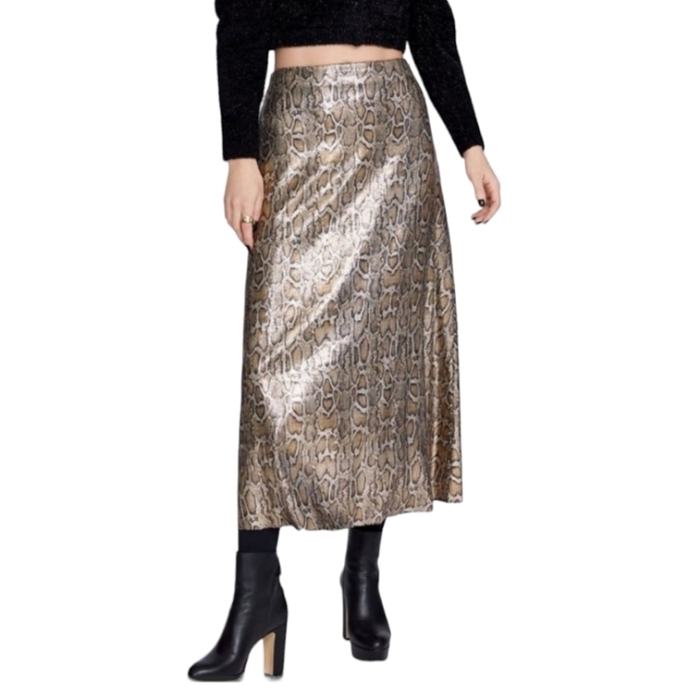 Zara Snakeskin Python Sequined Full Length Skirt … - image 2